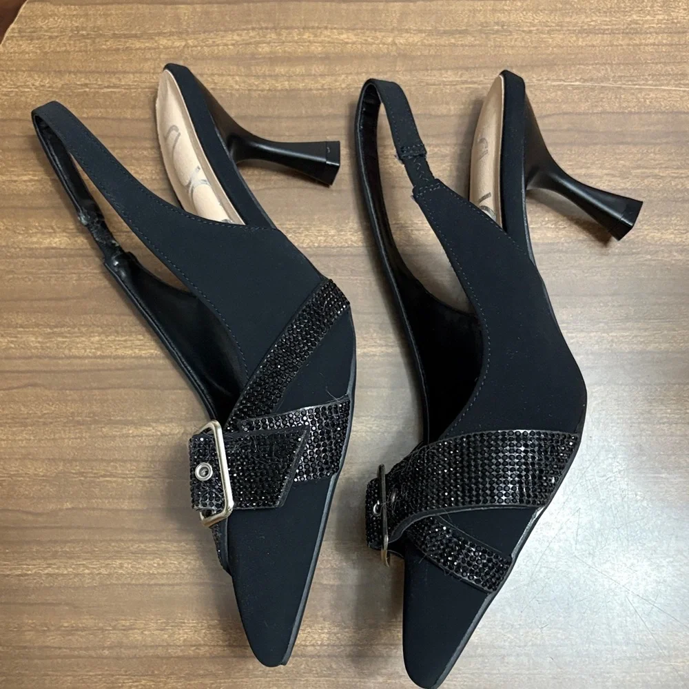 Sugar Black Slingback Heels with Buckle Detail - Picture 4 of 4